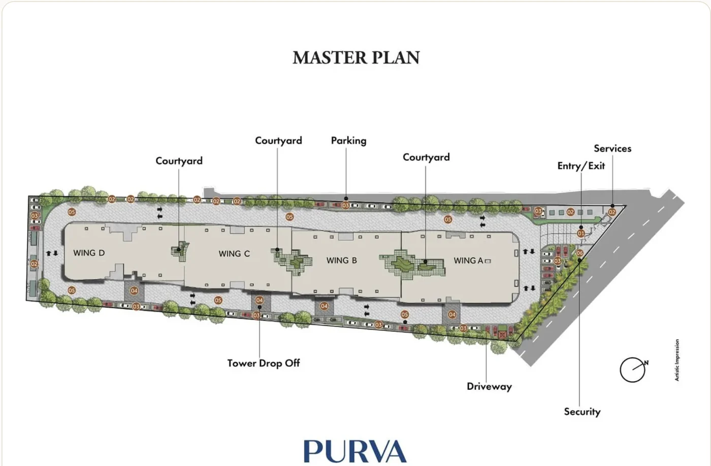 Purva Varthur master plan layout, four wings A-D, Panathur–Varthur Road — indicative